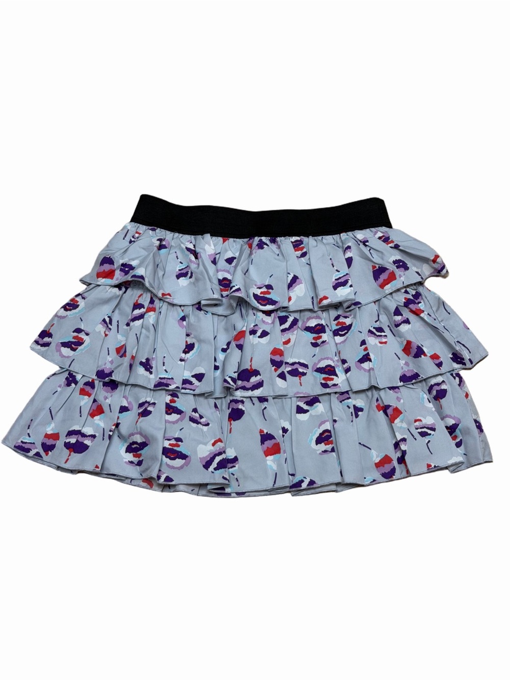 77kids Girls XL 18 Gray Tiered Ruffle Skirt Multicolor Novelty Print Elastic
